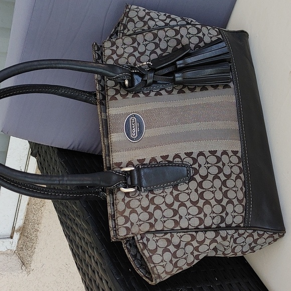 Coach Handbags - COACH Candace Legacy stripe Carryall Satchel tote black 19915